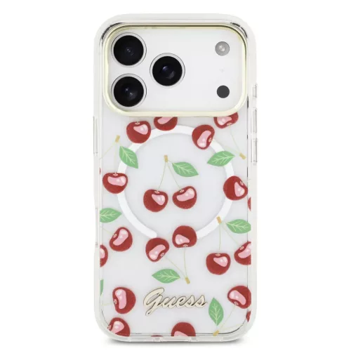iPhone 17 Pro Cseresznye Guess IML Glitter MagSafe tok