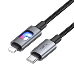 USB C - Lightning LED kábel Hoco PD 27W 1,2 m U144 fekete