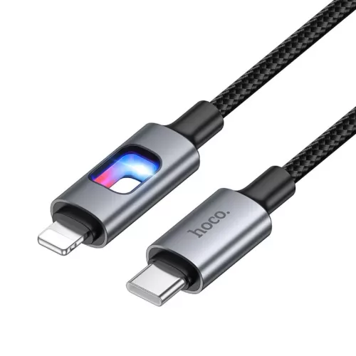 USB C - Lightning LED kábel Hoco PD 27W 1,2 m U144 fekete
