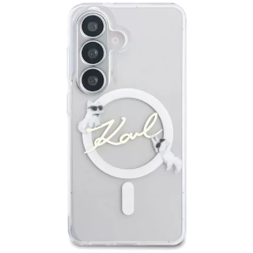 Samsung Galaxy S26 átlátszó Karl Lagerfeld IML Choupette Karl Script Logo Mágneses tok