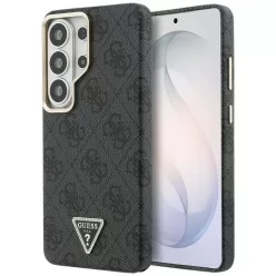   Samsung Galaxy S26 Ultra Fekete Guess PU Bőr 4G Strassz Háromszög Logó Arany Keret Mágneses Tok
