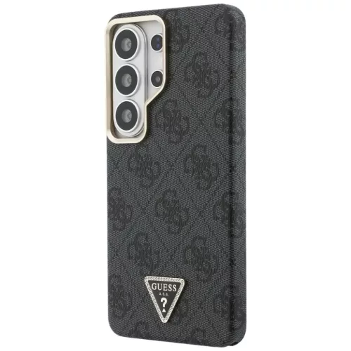 Samsung Galaxy S26 Ultra Fekete Guess PU Bőr 4G Strassz Háromszög Logó Arany Keret Mágneses Tok