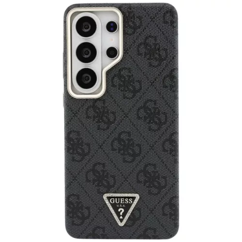 Samsung Galaxy S26 Ultra Fekete Guess PU Bőr 4G Strassz Háromszög Logó Arany Keret Mágneses Tok