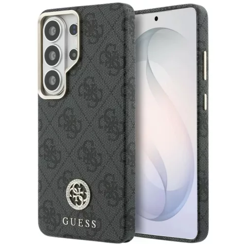 Samsung Galaxy S26 Ultra Fekete Guess PU bőr 4G Strassz Logó Arany Keretes Mágneses tok