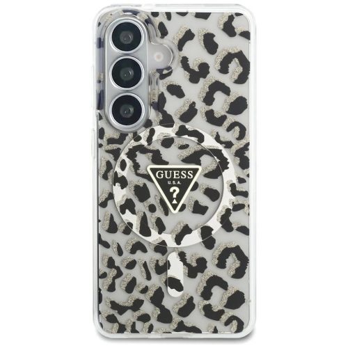 Samsung Galaxy S26 Guess IML Leopárd Mintás Háromszög Tok MagSafe fekete