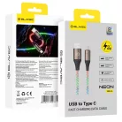 Blavec Kábel Neon - USB to Type-C - QC 3.0 60W 3A 1 méter (CNE-UC3L1) világító RGB