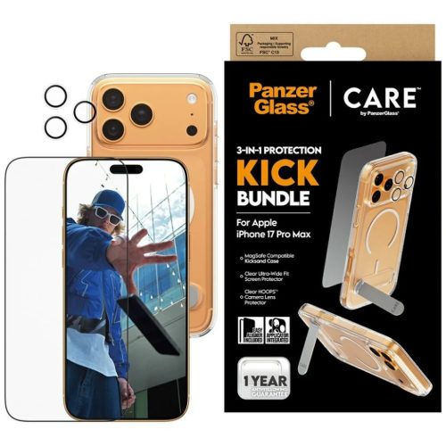 iPhone 17 Pro Max CARE by PanzerGlass Feature Kick 3in1 Tok + Üvegfólia + Lencsevédő Készlet tok