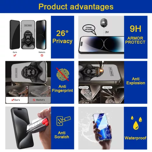 iPhone 17 Pro betekintés gátló üvegfólia Prémium Apei Armor Privacy