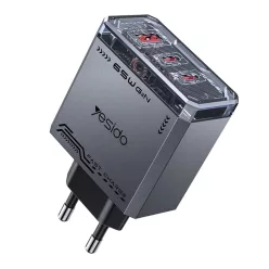   Yesido - Fali töltő (YC101) - USB, 2x Type-C, GaN, Gyors töltés, 65W, 5V/3A, CE, FCC, ROHS, VO - Fekete