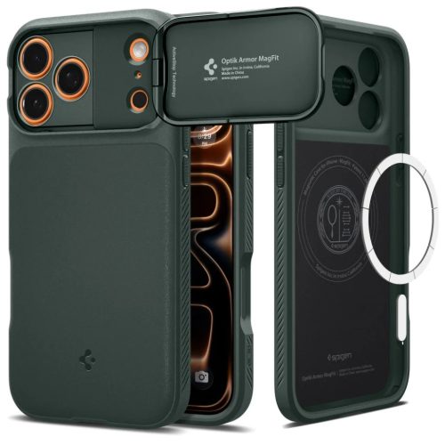 iPhone 17 Pro Max Spigen Optik Armor Mag Magsafe tok - Zöld