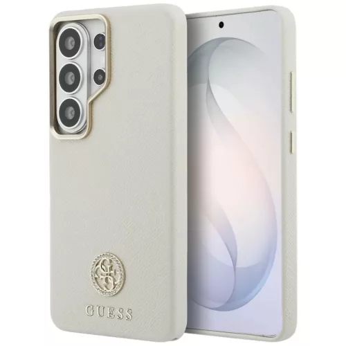 Samsung Galaxy S26 Ultra Guess 4G Strasszköves Kerek Logó MagSafe tok bézs