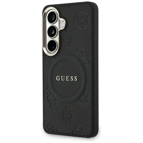 Samsung Galaxy S26 Guess Saffiano Peony dombornyomott gyűrű fekete tok