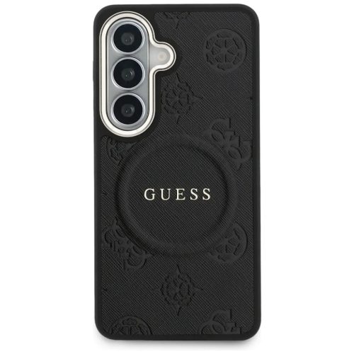 Samsung Galaxy S26 Guess Saffiano Peony dombornyomott gyűrű fekete tok