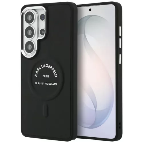 Samsung Galaxy S26 Ultra Karl Lagerfeld dombornyomott Ring RSG Logo MagSafe fekete tok