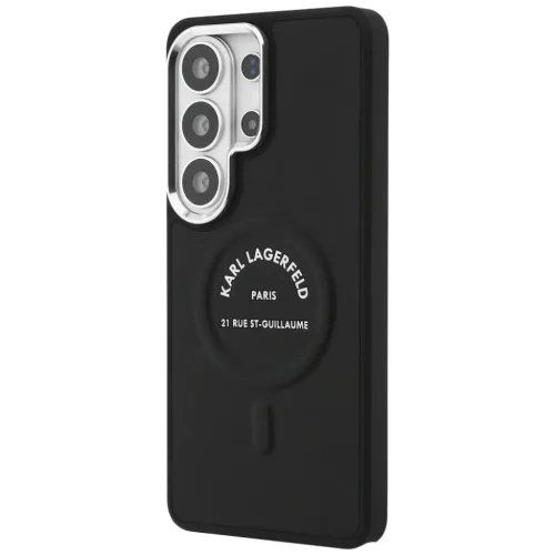 Samsung Galaxy S26 Ultra Karl Lagerfeld dombornyomott Ring RSG Logo MagSafe fekete tok