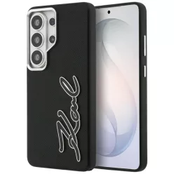   Samsung Galaxy S26 Ultra Karl Lagerfeld Grained Signature Metal Resin Logo fekete tok