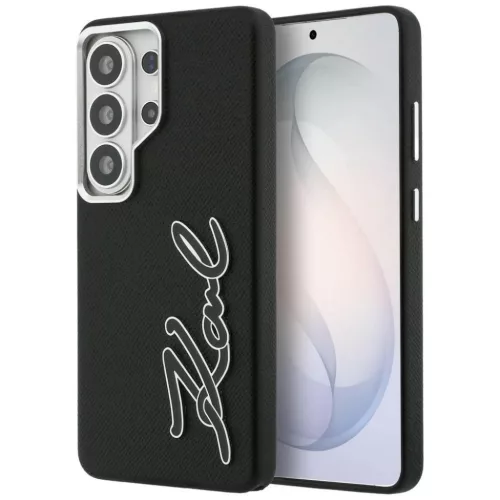 Samsung Galaxy S26 Ultra Karl Lagerfeld Grained Signature Metal Resin Logo fekete tok