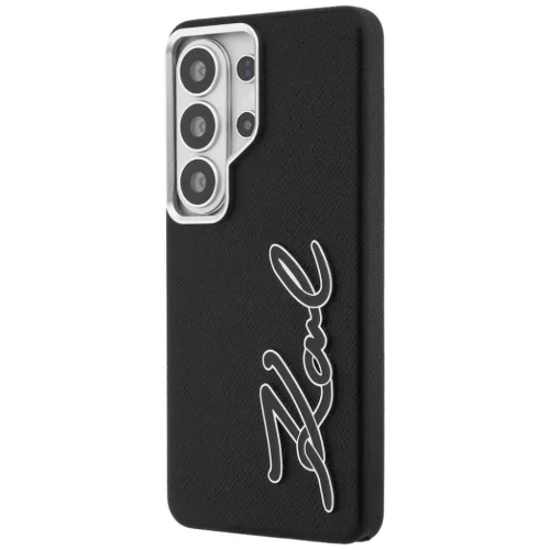 Samsung Galaxy S26 Ultra Karl Lagerfeld Grained Signature Metal Resin Logo fekete tok