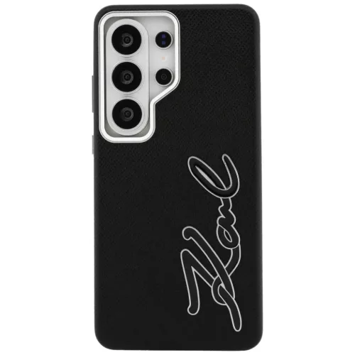 Samsung Galaxy S26 Ultra Karl Lagerfeld Grained Signature Metal Resin Logo fekete tok