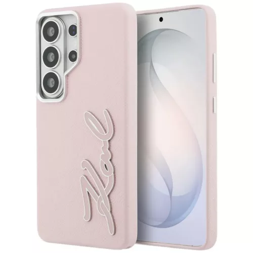 Samsung Galaxy S26 Ultra Karl Lagerfeld Grained Signature Metal gyanta logós tok rózsaszín