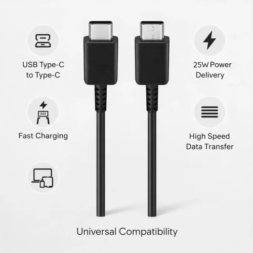 Samsung - Eredeti Adatkábel (EP-DG980) - Type-C to Type-C Gyors Töltés 3A, 25W, 1m - Fekete (Bulk Csomagolás)