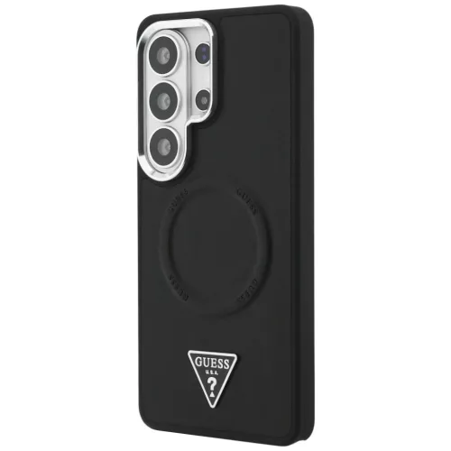 Samsung Galaxy S26 Ultra Guess Dombornyomott Gyűrű Háromszög Logó MagSafe tok fekete