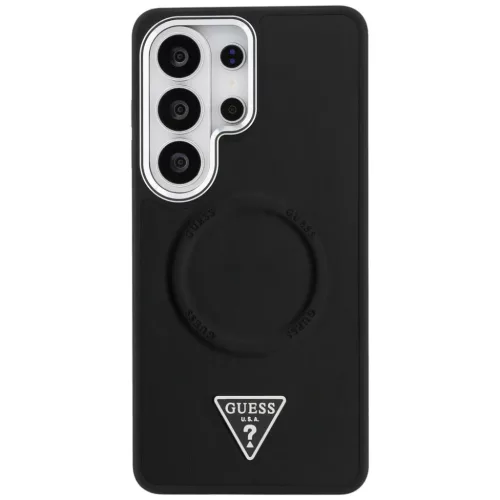 Samsung Galaxy S26 Ultra Guess Dombornyomott Gyűrű Háromszög Logó MagSafe tok fekete