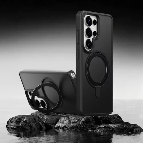 Samsung Galaxy S26 Ultra fekete Rock Rotating Stand Soft Touch Sorozat Mágneses tok