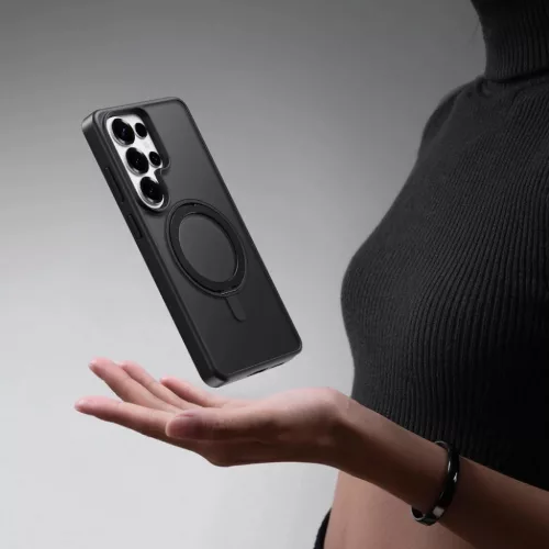Samsung Galaxy S26 Ultra fekete Rock Rotating Stand Soft Touch Sorozat Mágneses tok
