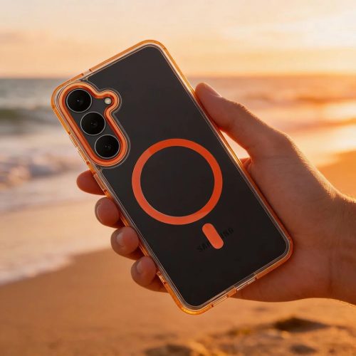 Samsung Galaxy S26 tok FRAME CLEAR HYBRID MAG tok kompatibilis MagSafe-fel hermes narancs