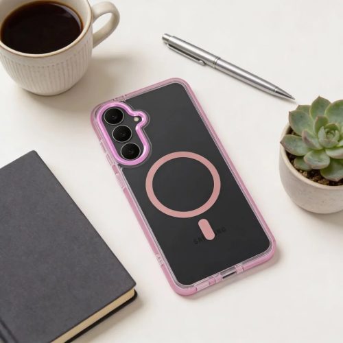 Samsung Galaxy S26 tok FRAME CLEAR HYBRID MAG COVER kompatibilis MagSafe-pel, púderrózsaszínű