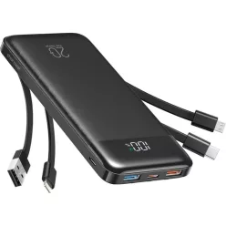   Charmast W1148 Powerbank 5V 3A 10000 mAh beépített kábelekkel USB A / USB C / Lightning / Micro USB fekete