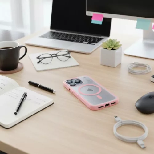 iPhone 16 Pro Flexline Mag Cover tok kompatibilis MagSafe rendszerrel rózsaszín