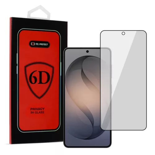 Tel Protect Teljes Ragasztású 6D Adatvédelmi Edzett Üvegfólia Samsung Galaxy S26 Plus telefonhoz - Fekete (ujjlenyomat feloldással)