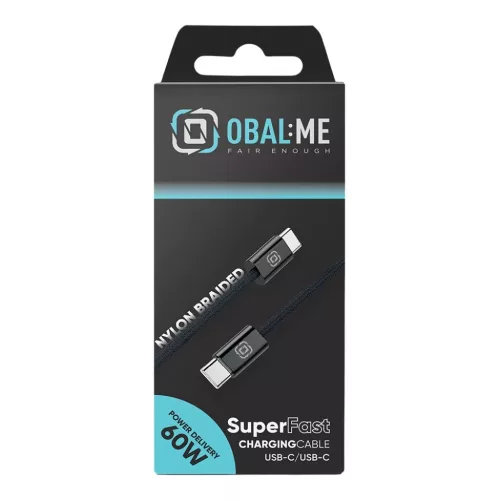 OBAL:ME Szupergyors USB-C/USB-C Fonott kábel 60W 1m Fekete,