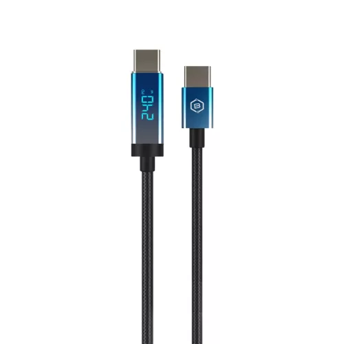 Blavec Velox fonott kábel - Type-C - Type-C - PD 240W 5A LED kijelző 1,2 méter Apple CarPlay/Android Auto (CVE-CC5B12) fekete-kék,