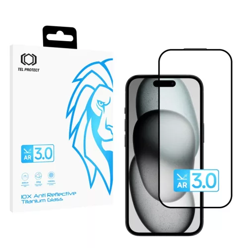 Edzett üveg Tel Protect 10X AR 3.0 AntiReflective Titanium iPhone 15 üvegfólia
