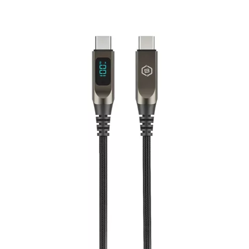 Blavec Kabel Lumix sodrott - Type-C - PD 100W 5A LED kijelző 1,2 méter Apple CarPlay/Android Auto (CLU-CC5BG12) fekete-szürke