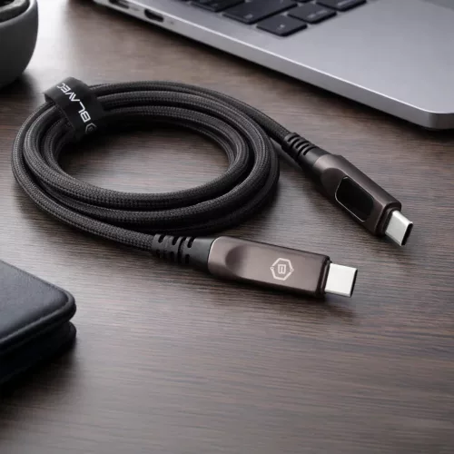 Blavec Kabel Lumix sodrott - Type-C - PD 100W 5A LED kijelző 1,2 méter Apple CarPlay/Android Auto (CLU-CC5BG12) fekete-szürke