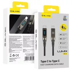   Blavec Lumix Fonott Fliptok - Type-C a Type-C - PD 240W 5A LED kijelző 1,2 méter Apple CarPlay/Android Auto (CLU-CC5BG12) fekete-szürke,