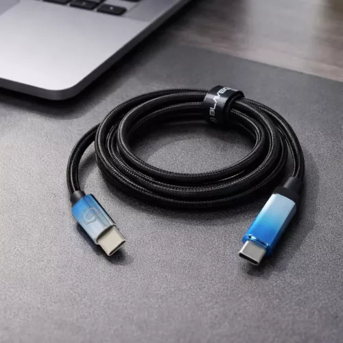 Blavec Kabel Velox fonott - Type C na Type C - PD 100W 5A LED kijelző 1,2 méter Apple CarPlay/Android Auto (CVE-CC5B12) fekete