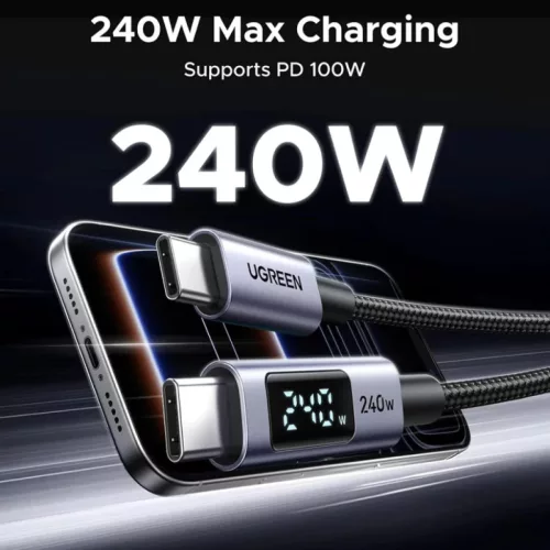 USB-C - USB-C Kábel UGREEN 65866 Kijelző, 240W, 1m, Szürke
