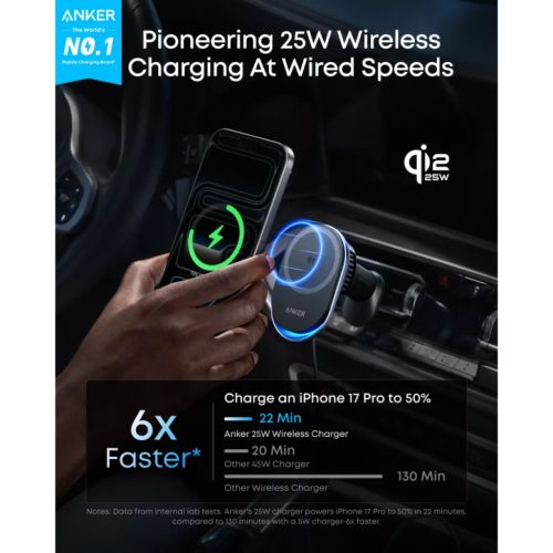 Anker Prime MagGo AirCool vezeték nélküli autós töltő, 25W, fekete (B2933H11)