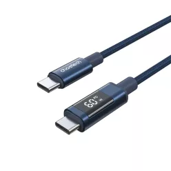   PD60W USB-C to USB-C Digitális Kijelzős 1.2m Nylon Kábel - kék