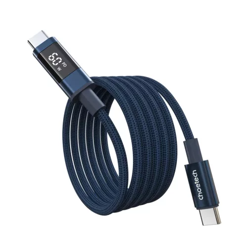 PD60W USB-C to USB-C Digitális Kijelzős 1.2m Nylon Kábel - kék