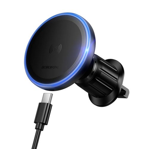 Borofone BH224 Flash mágneses autós tartó vezeték nélküli töltéssel légbefúvóra fekete