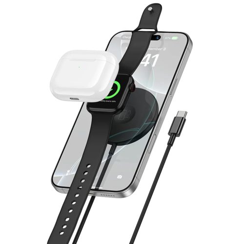 Borofone BQ41 Glory 3 az 1-ben 15W fekete vezeték nélküli töltő