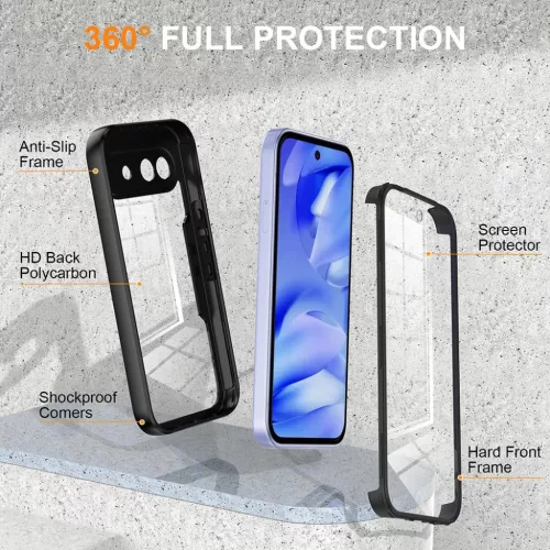 Techsuit - ColorVerse 360 Sorozat + Képernyővédő - Google Pixel 10a - Fekete tok