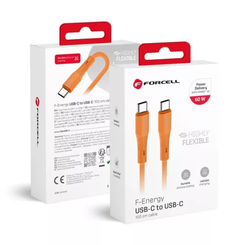 Forcell F-Energy QC4.0 PD 3A 60W Szilikon 1 m C344 narancs Type-C USB kábel