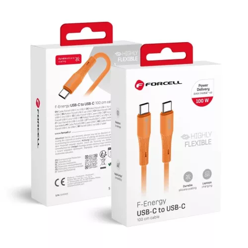 Forcell F-Energy QC4.0 PD 5A 100W 1 m szilikon kábel sötétkék-narancssárga